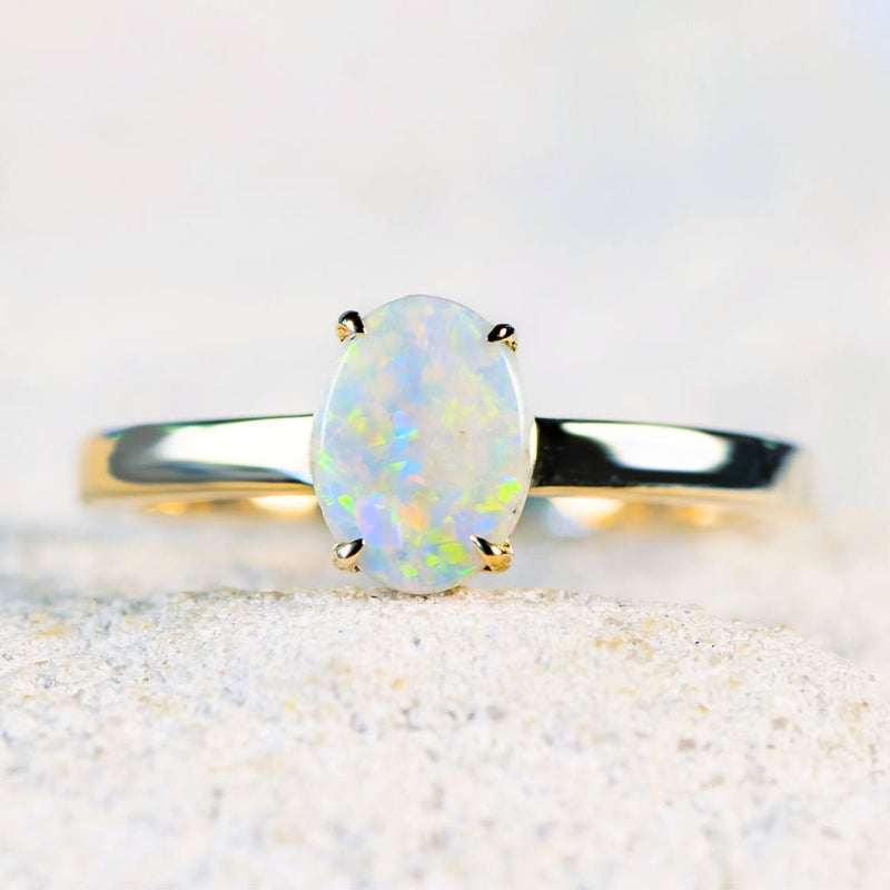 'Mishael' Gold Australian White Opal Ring - Black Star Opal