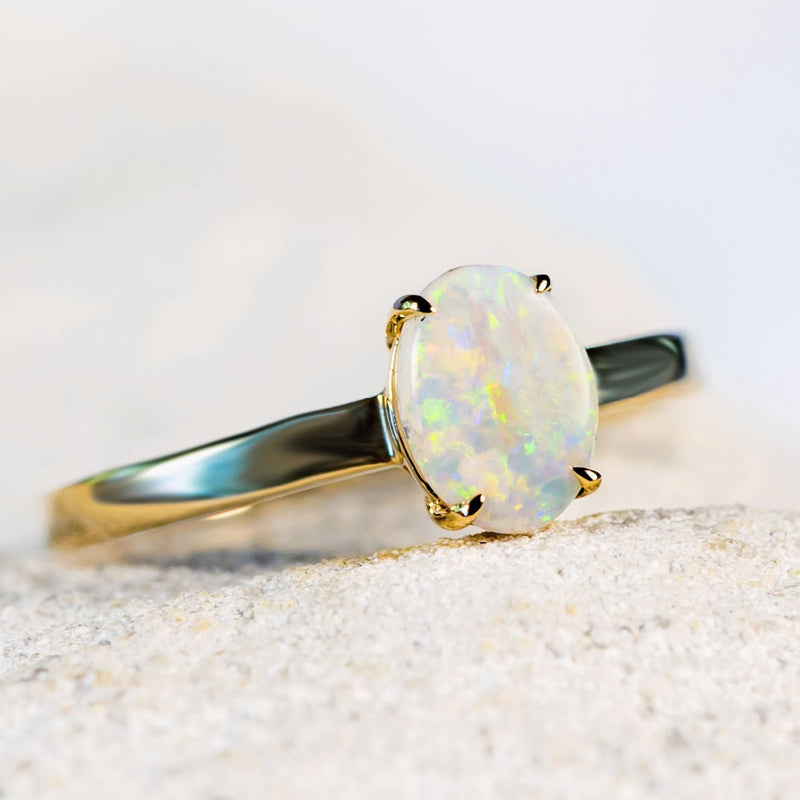 'Mishael' Gold Australian White Opal Ring - Black Star Opal