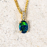 'Moana' Gold Plated Silver Australian Triplet Opal Necklace Pendant - Black Star Opal