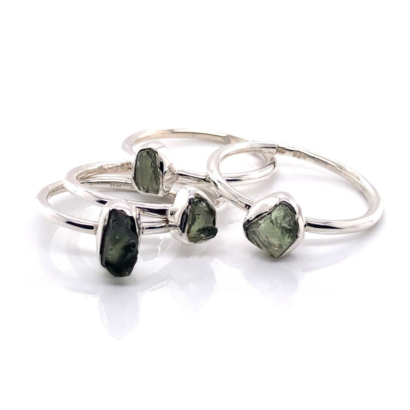 Moldavite Stackable Gemstone Ring - Black Star Opal