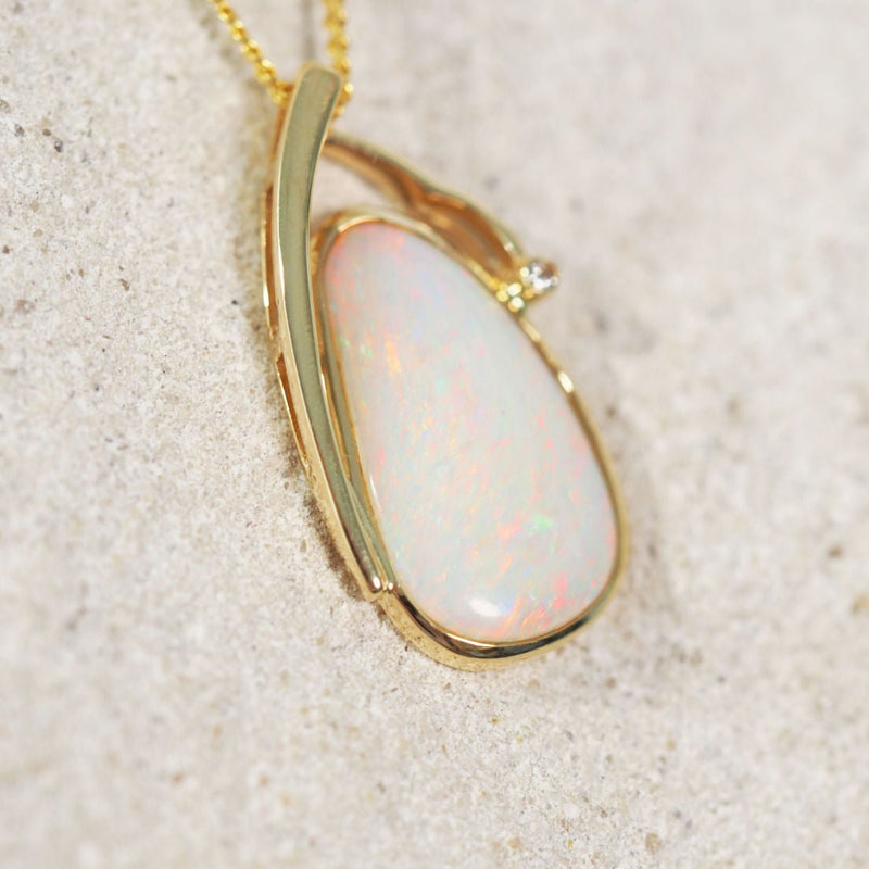 'Mona' 14ct Gold White Opal Pendant