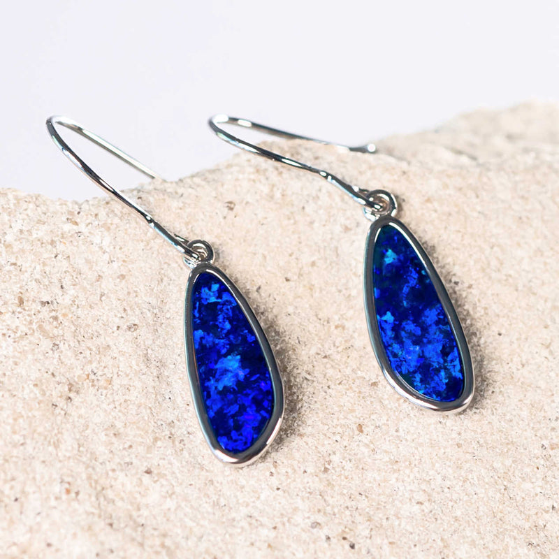 silver blue doublet opal earrings