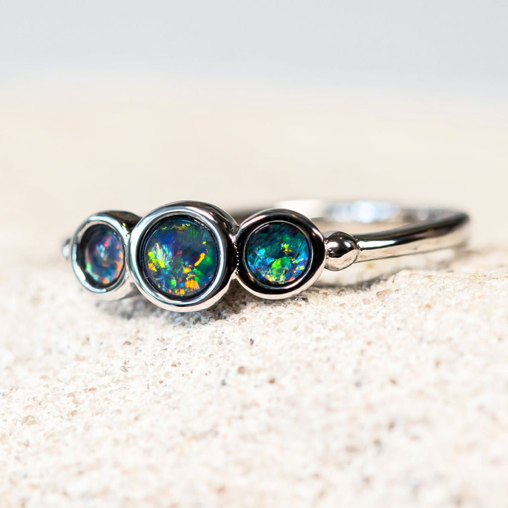 Anello Opale Triplet Australiano In Argento Sterling 925 - Black Friday - Tutte Le Dimensioni Disponibili - Foto 2