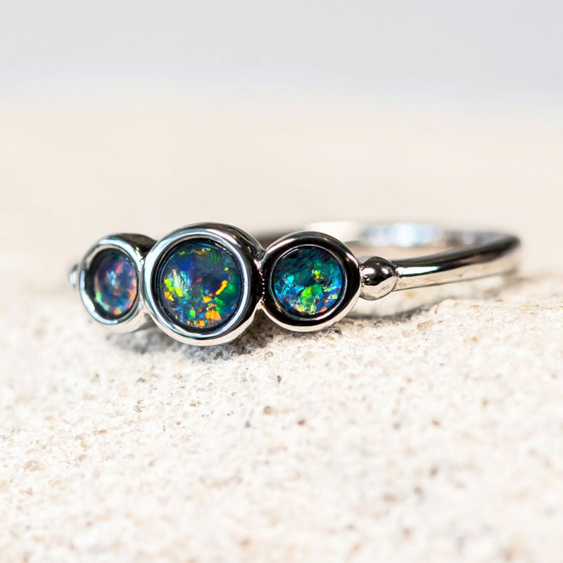 'Myla' Silver Australian Triplet Opal Ring - Black Star Opal