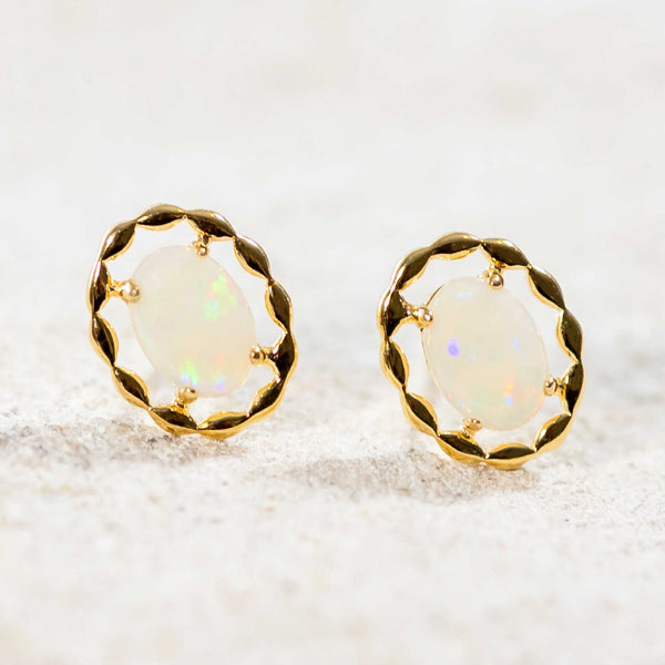 'Nadia' Gold Plated Silver Australian Crystal Opal Earrings - Black Star Opal