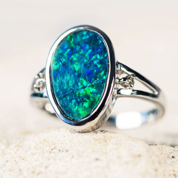 'Nala' White Gold Australian Doublet Opal Ring - Black Star Opal
