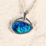 'Nautilus' White Gold Doublet Opal Necklace Pendant - Black Star Opal