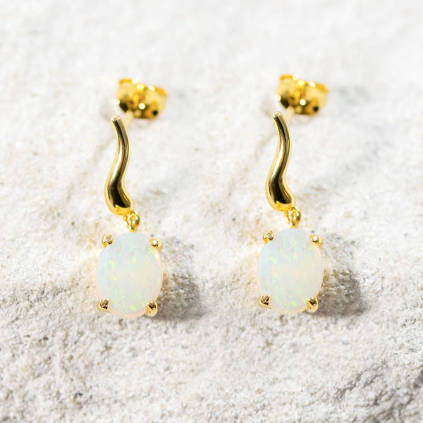 'Nayeli' Gold Plated Silver Australian Crystal Opal Earrings - Black Star Opal