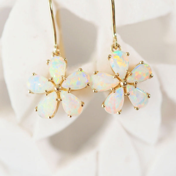 floral crystal opal earrings set in gold