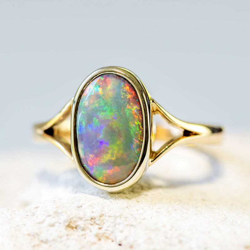 ‘Neon Cloud’ Gold Australian Black Opal Ring - Black Star Opal