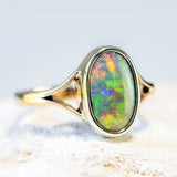 ‘Neon Cloud’ Gold Australian Black Opal Ring - Black Star Opal