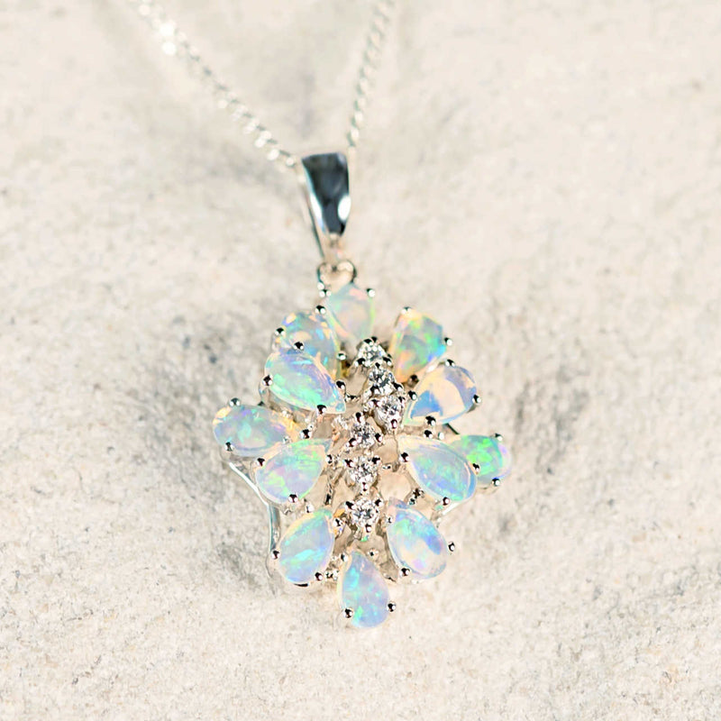 'Nerida' White Gold Crystal Opal Necklace Pendant - Black Star Opal