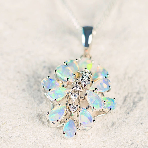 'Nerida' White Gold Crystal Opal Necklace Pendant - Black Star Opal