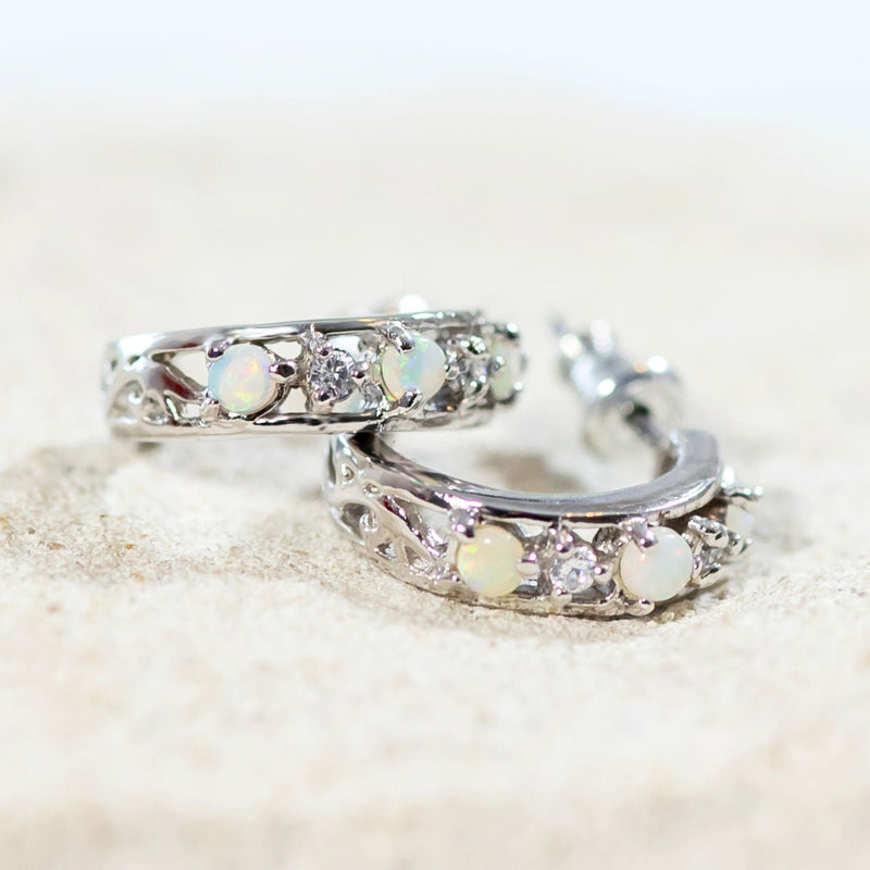 'Noemi' Silver Australian Crystal Opal Earrings - Black Star Opal