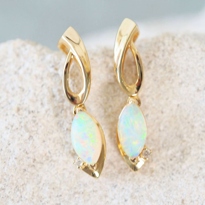 colourful crystal opal gold earrings