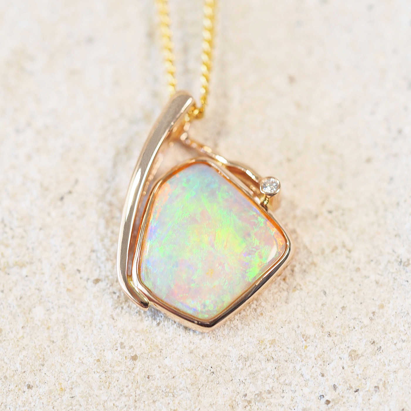 bright green and blur crystal opal rose gold pendant