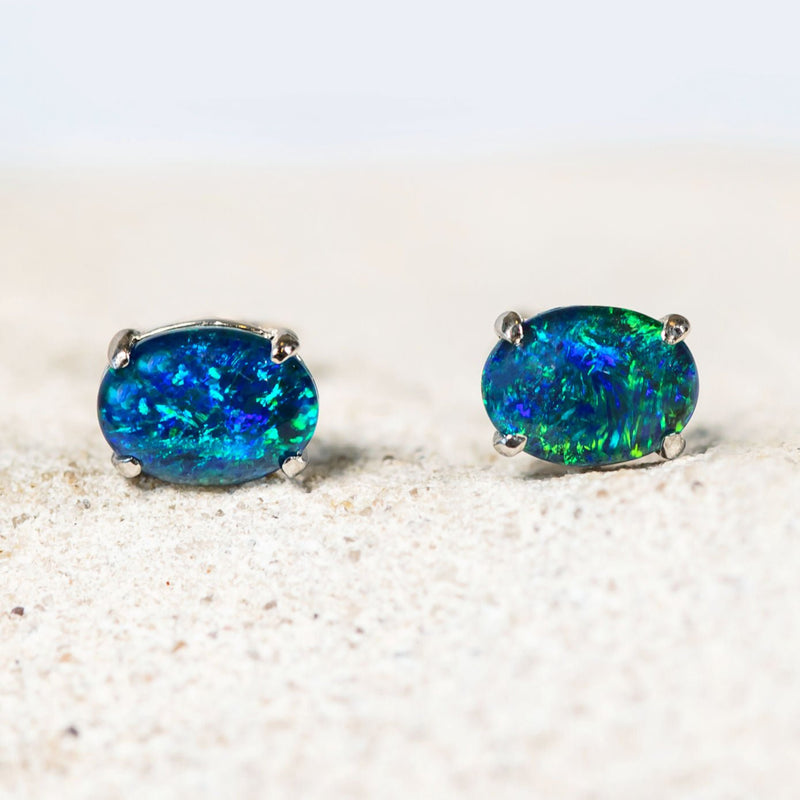 'Olivia' Silver Australian Triplet Opal Earrings - Black Star Opal