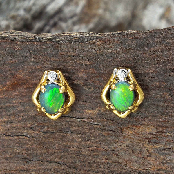 ‘Opal Queen’ Gold Australian Black Opal Earrings - Black Star Opal