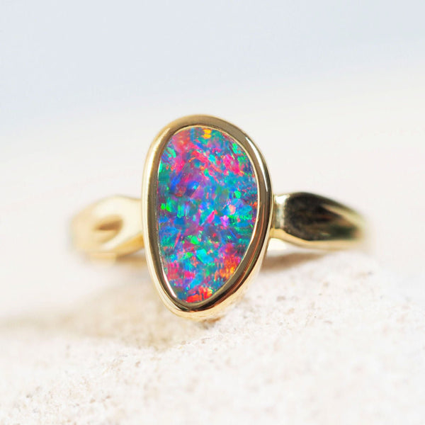 multi-colour australian opal gold ring