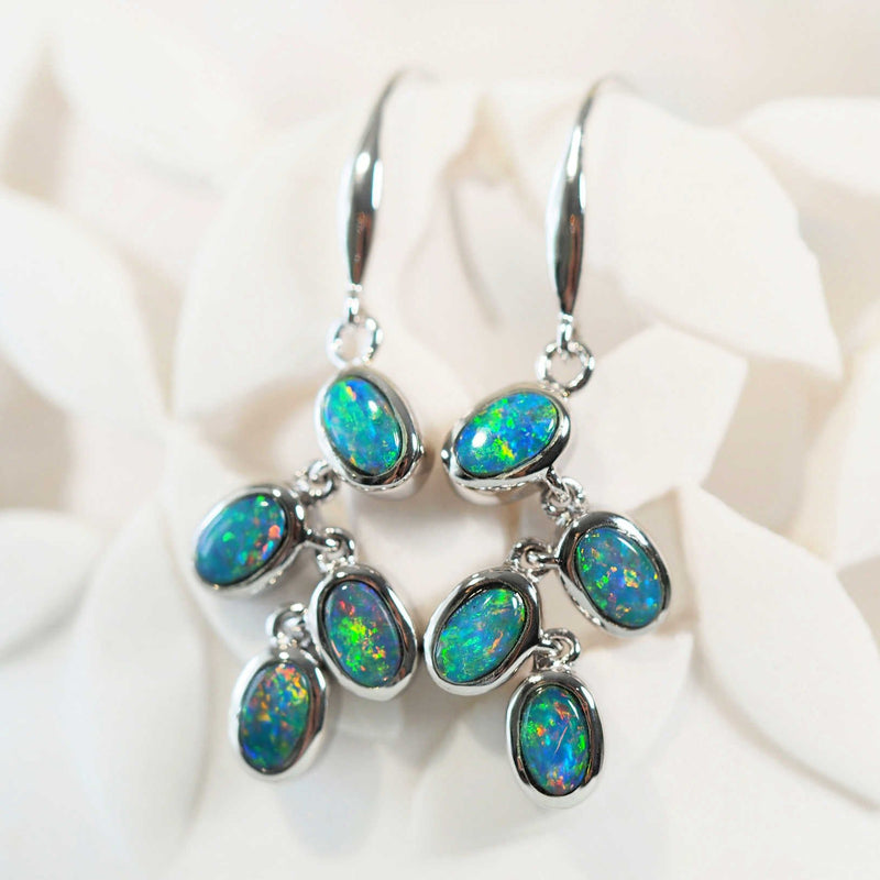 colourful doublet opal silver earrings