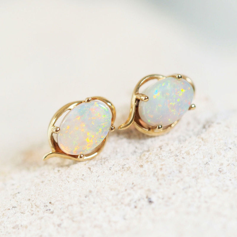 colourful crystal opal stud earrings in a 14ct gold setting