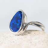 blue doublet opal ring set in white gold