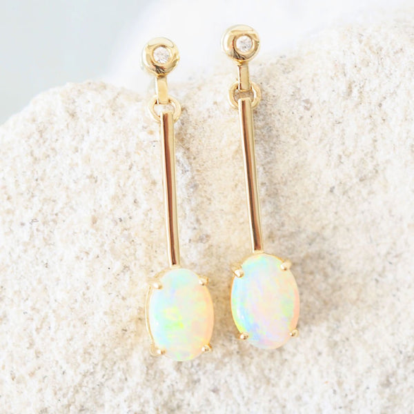 multi-coloured crystal opal gold earrings with two diamonds