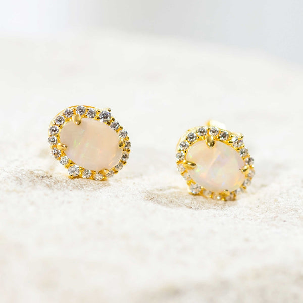 'Paris' Gold Plated Silver Australian Crystal Opal Earrings - Black Star Opal