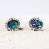 'Paris' Silver Australian Triplet Opal Earrings - Black Star Opal