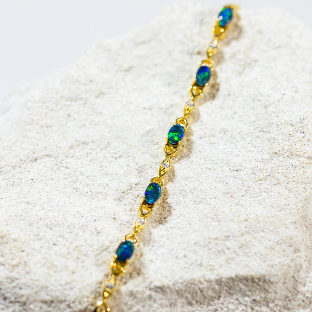 'Passion' Gold Plated Silver Australian Triplet Opal Bracelet - Black Star Opal