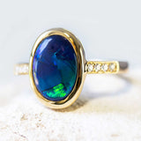 'Peacock Jewel' Gold Australian Black Opal Ring - Black Star Opal