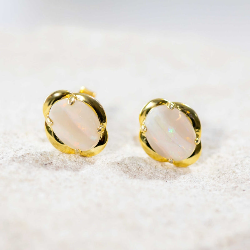 'Petal' Gold Plated Silver Australian Crystal Opal Earrings - Black Star Opal
