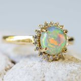 'Princess Deux' Gold Australian Crystal Opal Ring - Black Star Opal