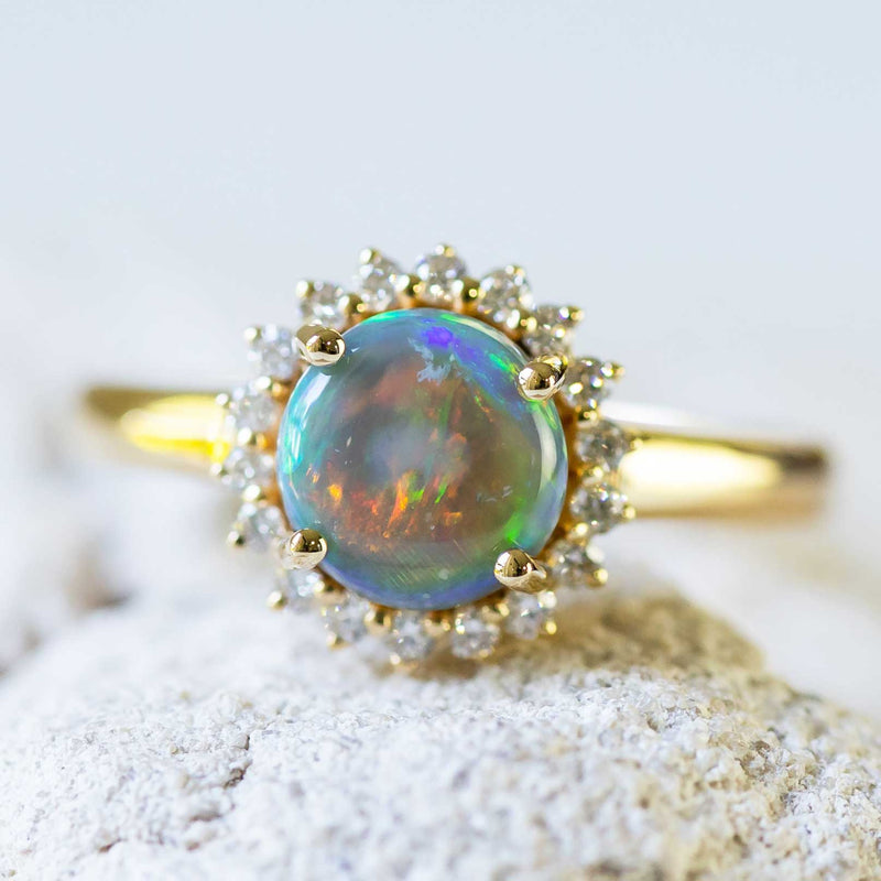 'Princess' Gold Australian Crystal Opal Ring - Black Star Opal