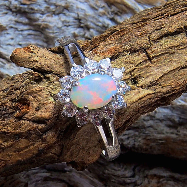 'Princess' Silver Australian Crystal Opal Ring - Black Star Opal