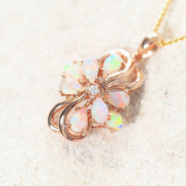 multi-colour crystal opal rose gold necklace pendant