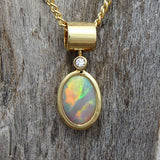 ‘Rainbow Moon’ Gold Australian Crystal Opal Necklace Pendant - Black Star Opal