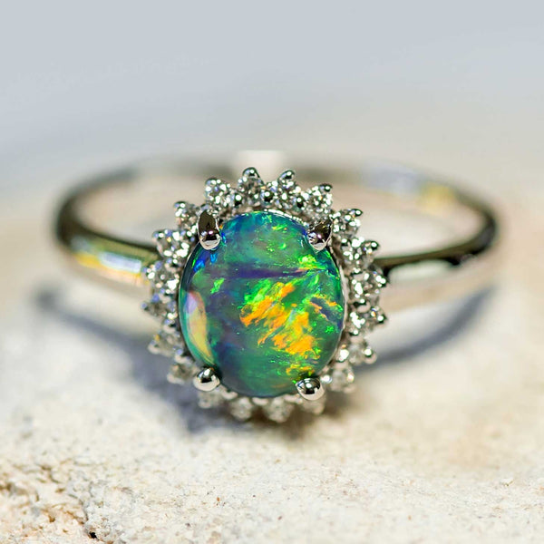 'Rainbow Princess' White Gold Australian Black Opal Ring - Black Star Opal
