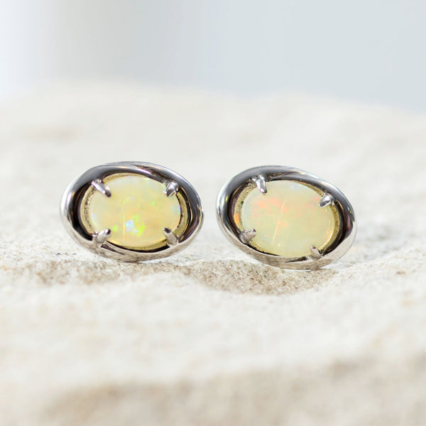 'Raya' Silver Australian Crystal Opal Earrings - Black Star Opal