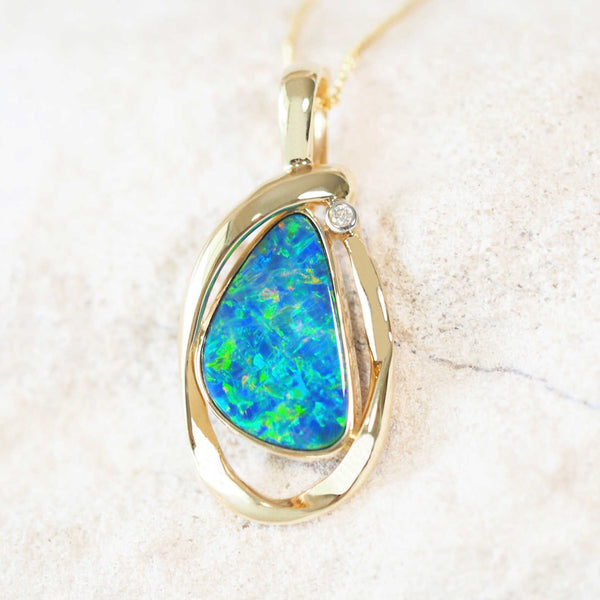 'Rivka' 14ct Gold Doublet Opal Pendant