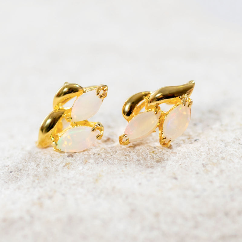 'Samara' Gold Plated Silver Australian Crystal Opal Earrings - Black Star Opal