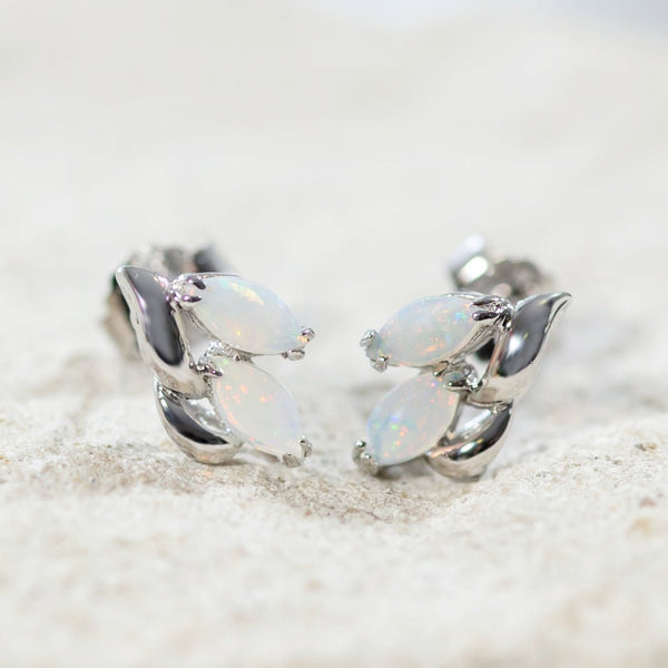 'Samara' Silver Australian Crystal Opal Earrings - Black Star Opal