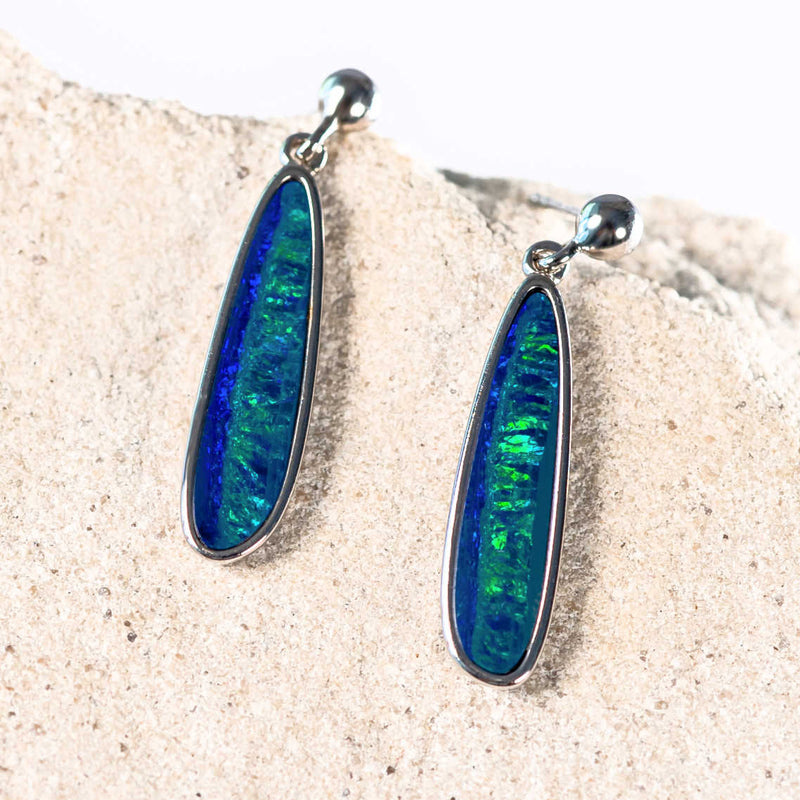 green and blue doublet opal silver earrings