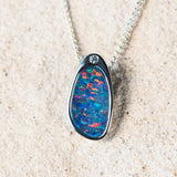 'Sara' Silver Australian Doublet Opal Necklace Pendant - Black Star Opal