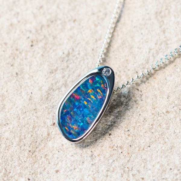 'Sara' Silver Australian Doublet Opal Necklace Pendant - Black Star Opal