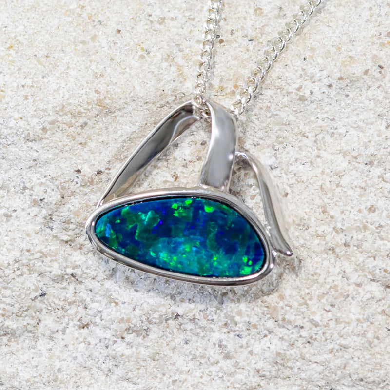 'Savara' Silver Australian Doublet Opal Necklace Pendant - Black Star Opal