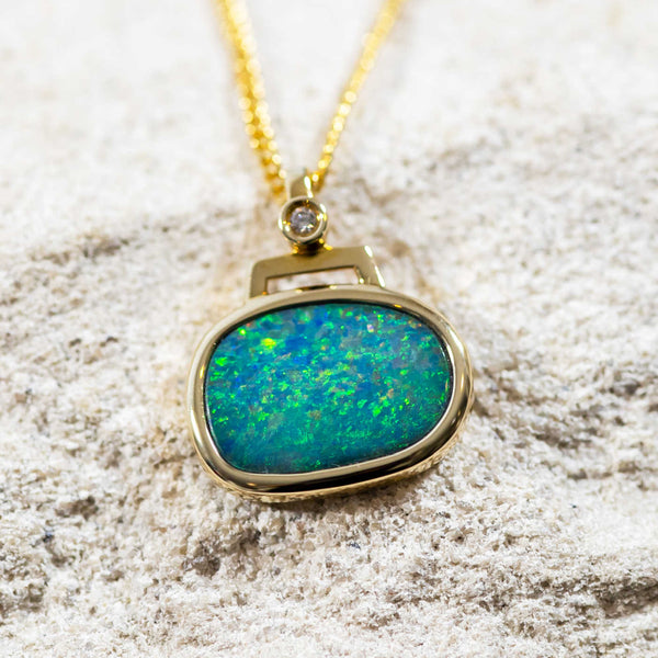 'Sefina' Gold Australian Doublet Opal Necklace Pendant - Black Star Opal