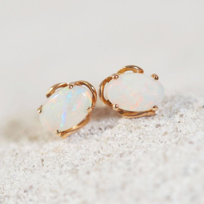 oval south australian opal gold earrings