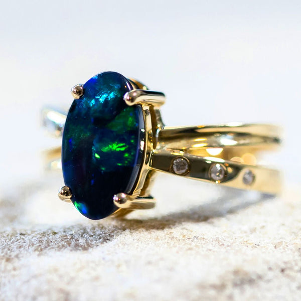 'Serenity' Gold Australian Black Opal Ring - Black Star Opal