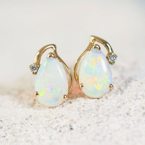 colourful crystal opal gold earrings with diamonds